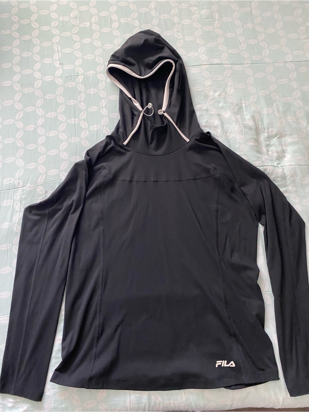 FILA Black Hoodie with Cream Drawstring Detail